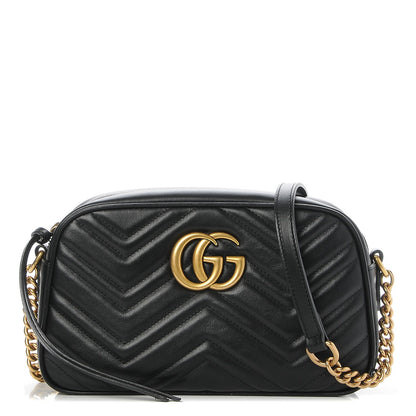 Gucci Calfskin Matelasse Small GG Marmont Chain Shoulder Bag Black 1 of 7