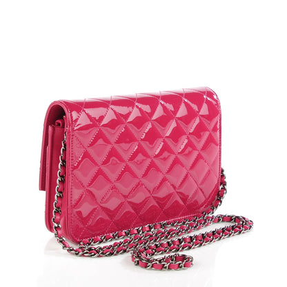 Chanel Patent Quilted Brilliant Wallet On Chain WOC Dark Pink 3 of 8