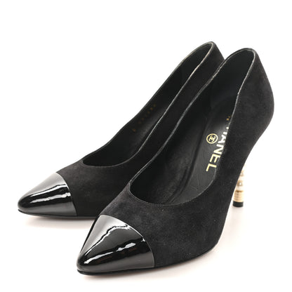 Chanel Suede Patent Calfskin Cap Toe Pearl Pumps 36 Black 4 of 10