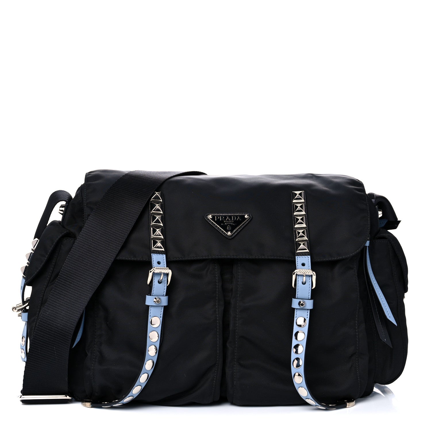 Prada Nylon New Vela Studded Messenger Black Astrale 1 of 9