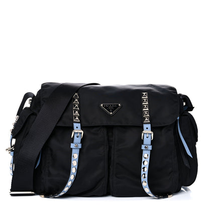 Prada Nylon New Vela Studded Messenger Black Astrale 1 of 9