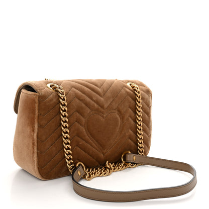 Gucci Velvet Matelasse Small GG Marmont Shoulder Bag Taupe 3 of 10