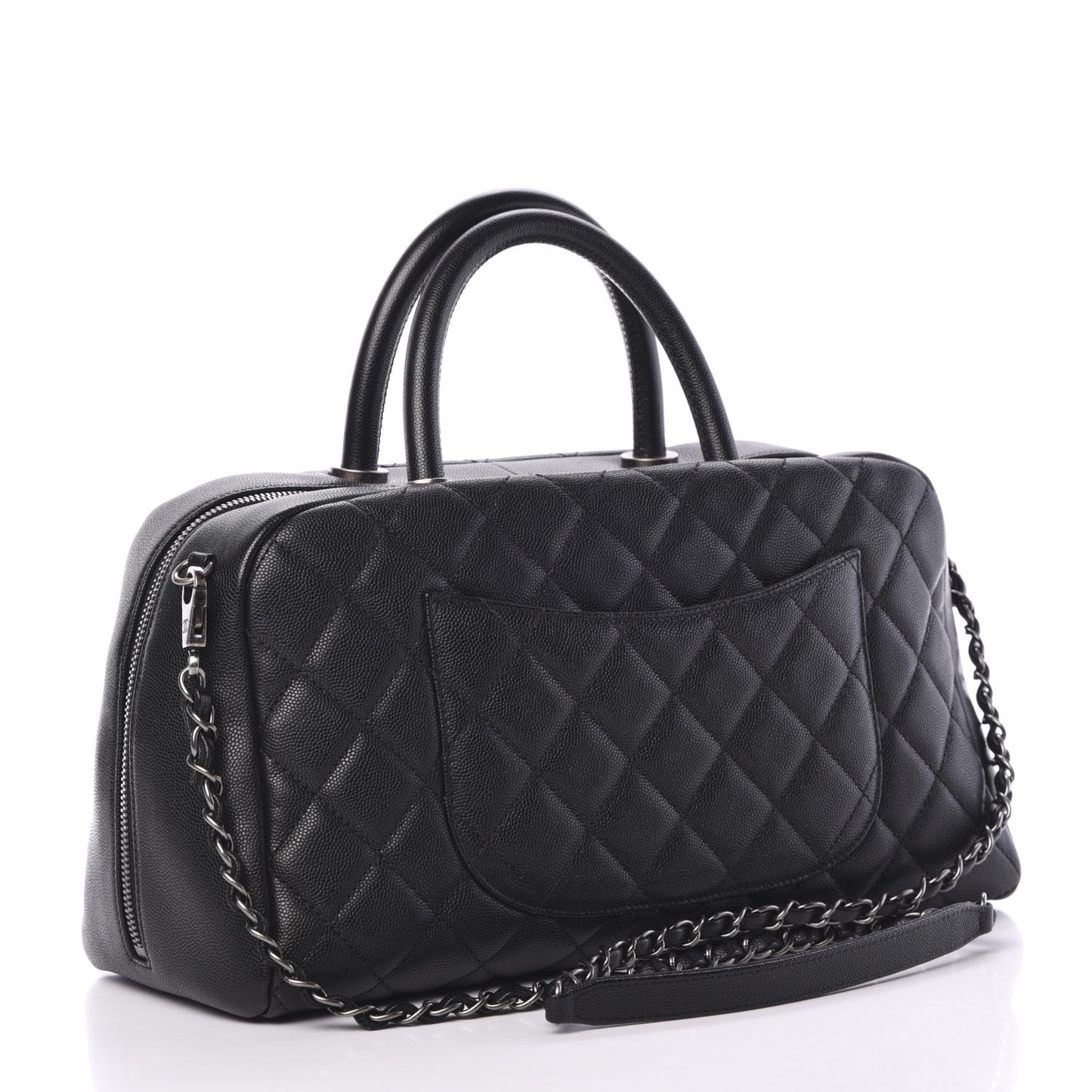 Caviar Quilted Large Coco Handle Bowling Bag Black
