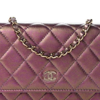 Chanel Iridescent Lambskin Quilted Mini Wallet On Chain WOC Purple 9 of 9