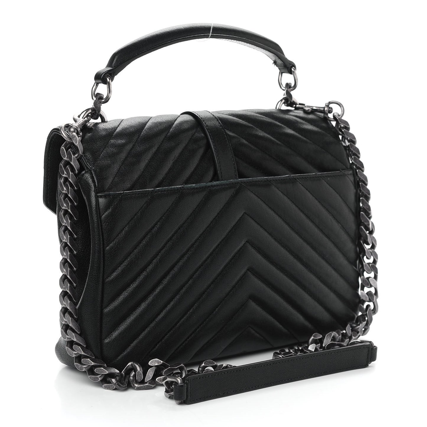 Sheepskin Matelasse Chevron Monogram Medium College Bag Black