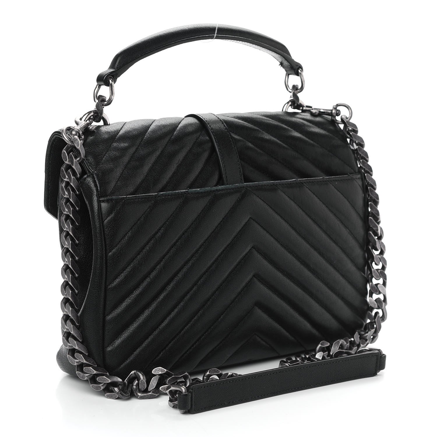 Saint Laurent Sheepskin Matelasse Chevron Monogram Medium College Bag Black 3 of 9