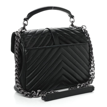 Saint Laurent Sheepskin Matelasse Chevron Monogram Medium College Bag Black 3 of 9