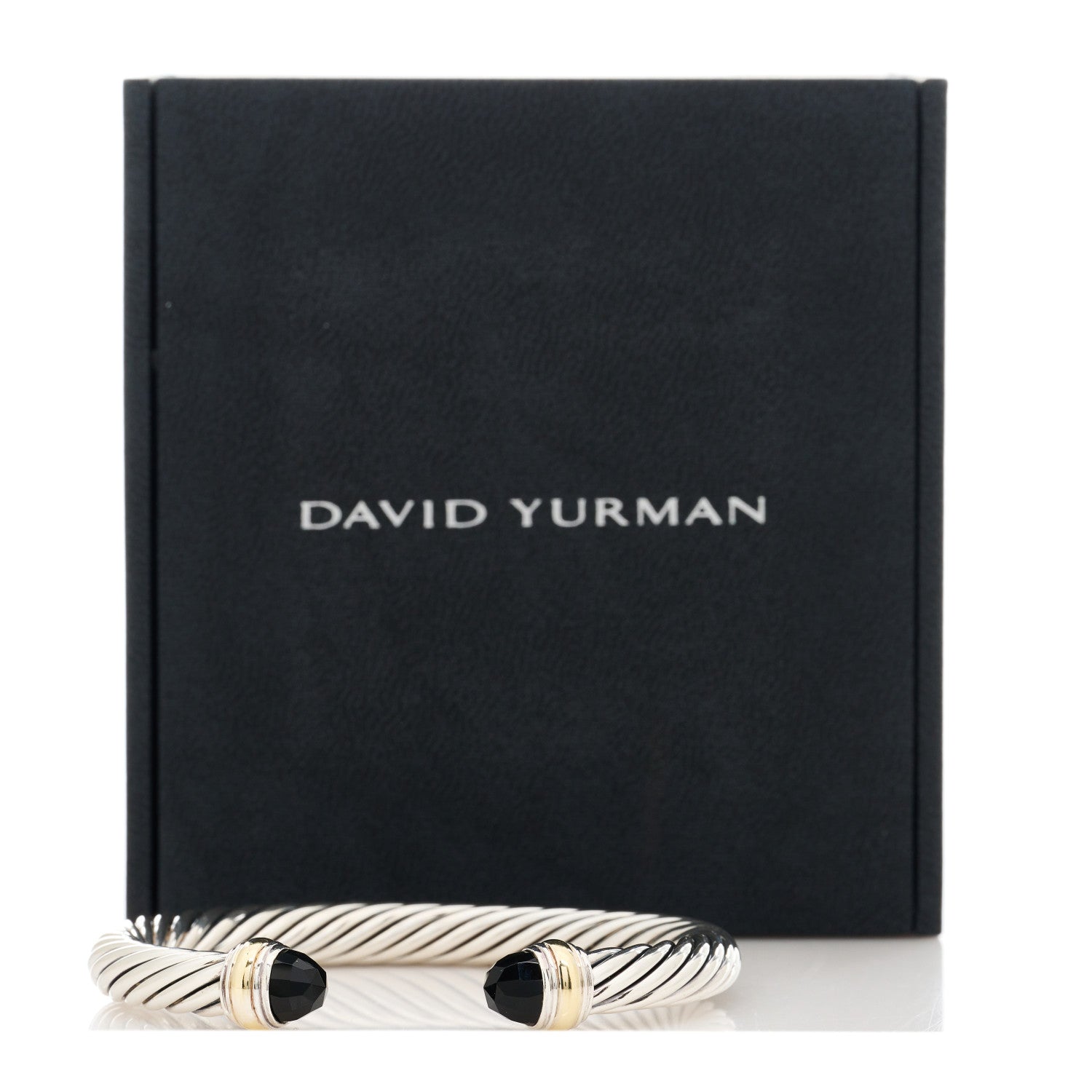 David Yurman Sterling Silver 14K Yellow Gold Black Onyx 7mm Cable Classics Bracelet 5 of 5