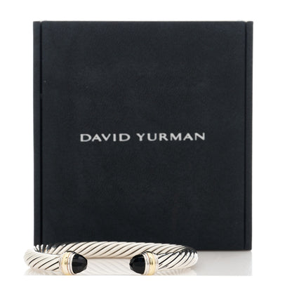 David Yurman Sterling Silver 14K Yellow Gold Black Onyx 7mm Cable Classics Bracelet 5 of 5