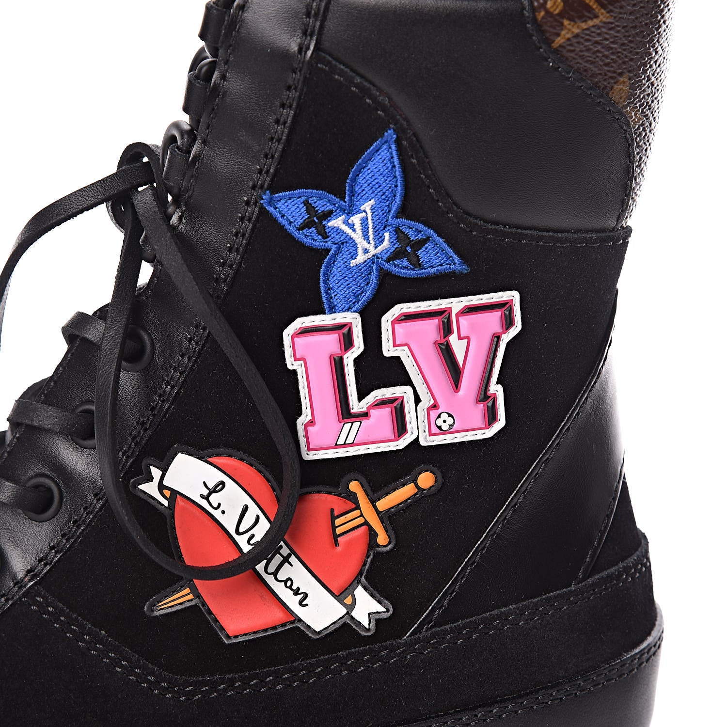Louis Vuitton Suede Calfskin Monogram LV Black Heart Laureate Platform Desert Boots 36.5 Black 8 of 8