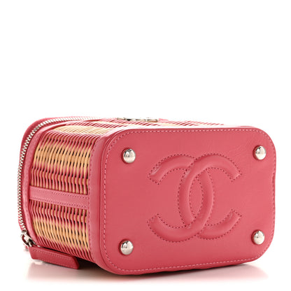Chanel Calfskin Raffia Small Take Away Vanity Case Bag Pink Beige 4 of 12