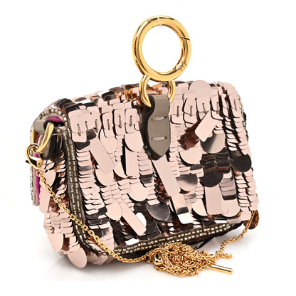 Fendi Sequin Paillettes Shiny Nappa Sex and the City Nano Maxi Buckle Baguette Charm Tortora 3 of 10