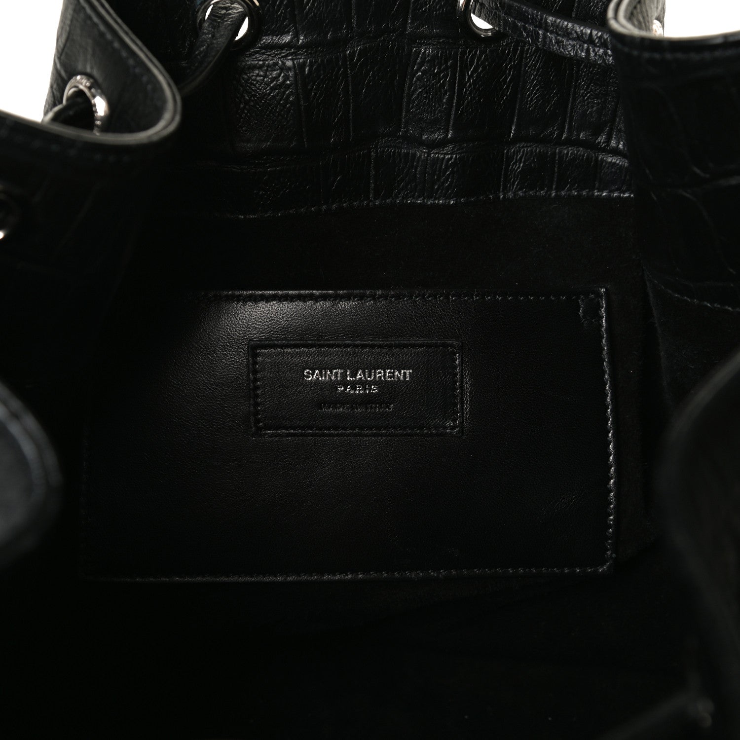 Saint Laurent Calfskin Crocodile Embossed Large Emmanuelle Bucket Bag Black 9 of 31