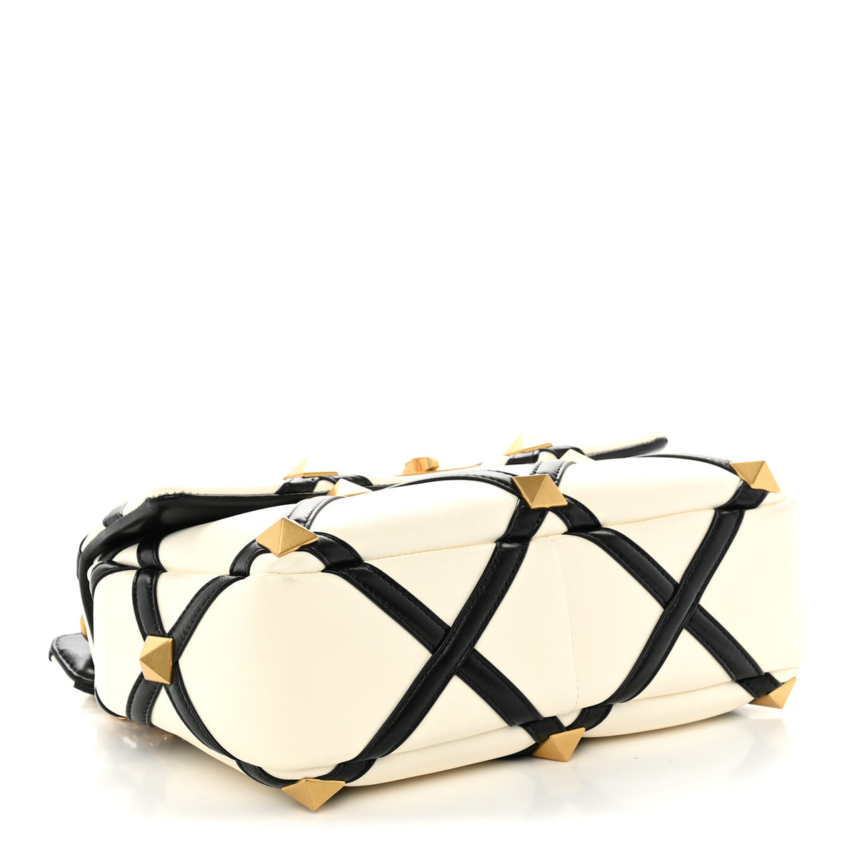 Nappa Large Roman Stud Shoulder Bag Black Ivory