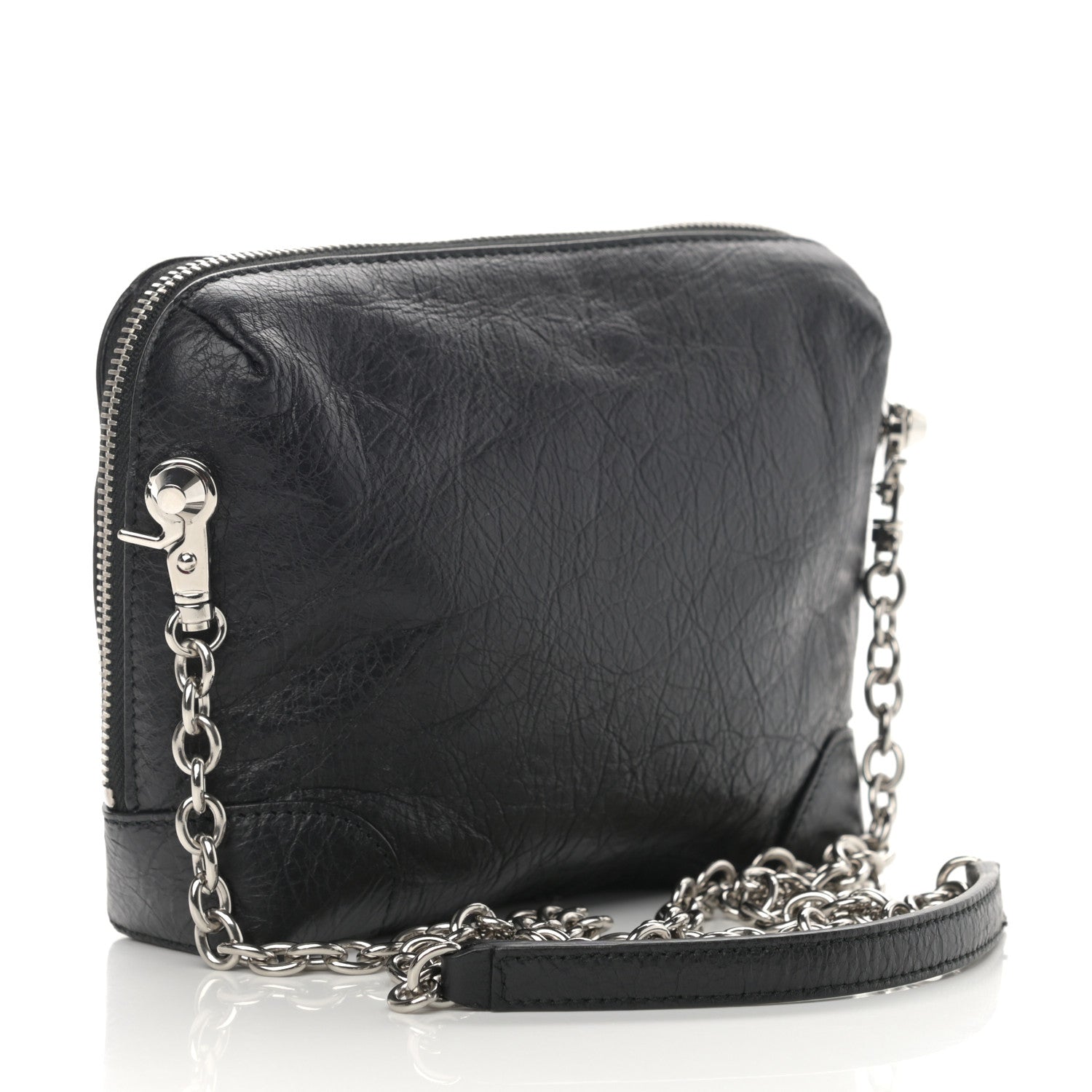 Balenciaga Agneau Classic Silver Hardware Pouch With A Chain Crossbody Black 3 of 11