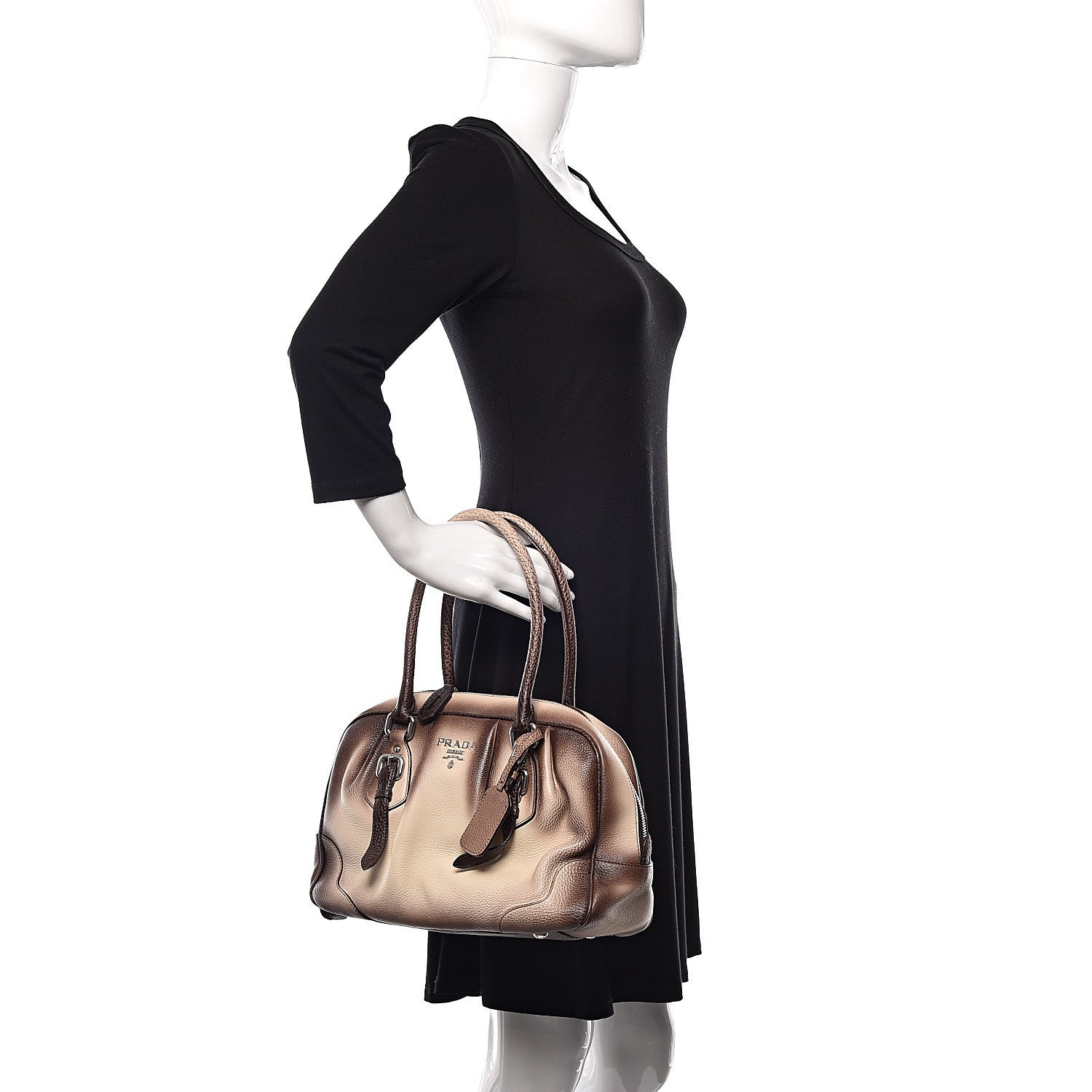 Prada Cervo Lux Bowler Bag Brown 2 of 16