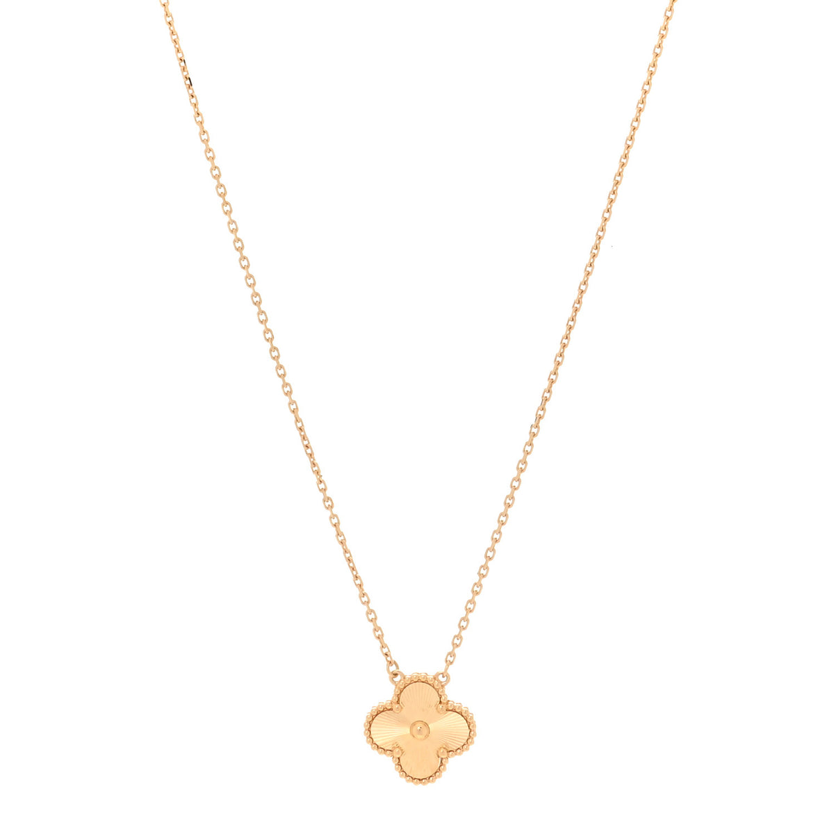 Van Cleef & Arpels 18K Yellow Gold Guilloché Vintage Alhambra Pendant Necklace 1 of 6