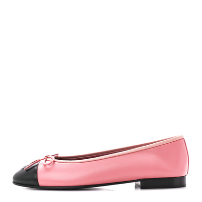 Chanel Lambskin Cap Toe CC Ballerina Flats 38 Coral Black 1 of 10