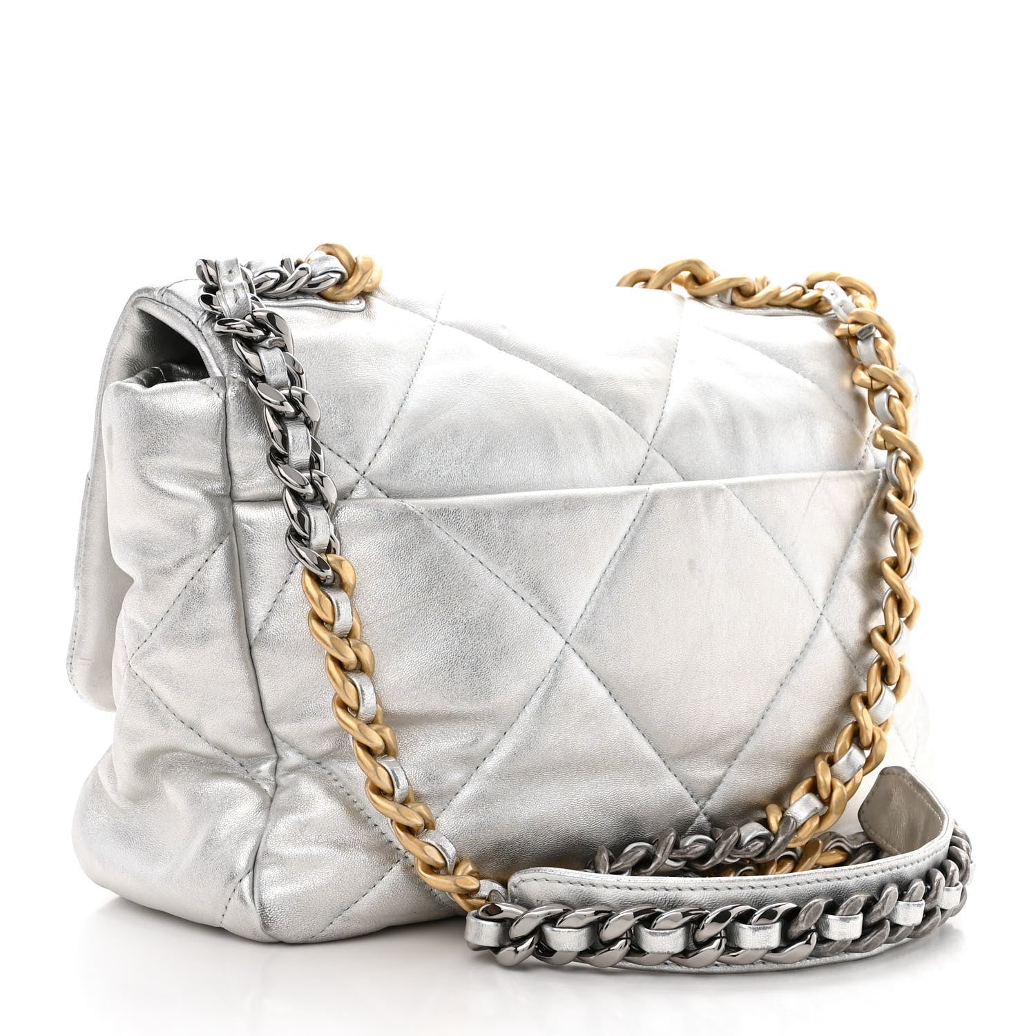 Chanel Metallic Lambskin Quilted Large Chanel 19 Flap Silver 3 of 16