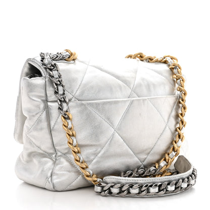 Chanel Metallic Lambskin Quilted Large Chanel 19 Flap Silver 3 of 16