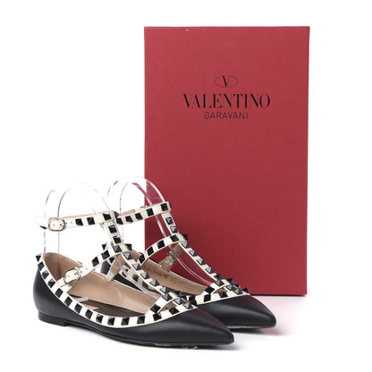 Valentino Garavani Nappa Rockstud Cage Ballerina Flats 35 Black Ivory 9 of 9