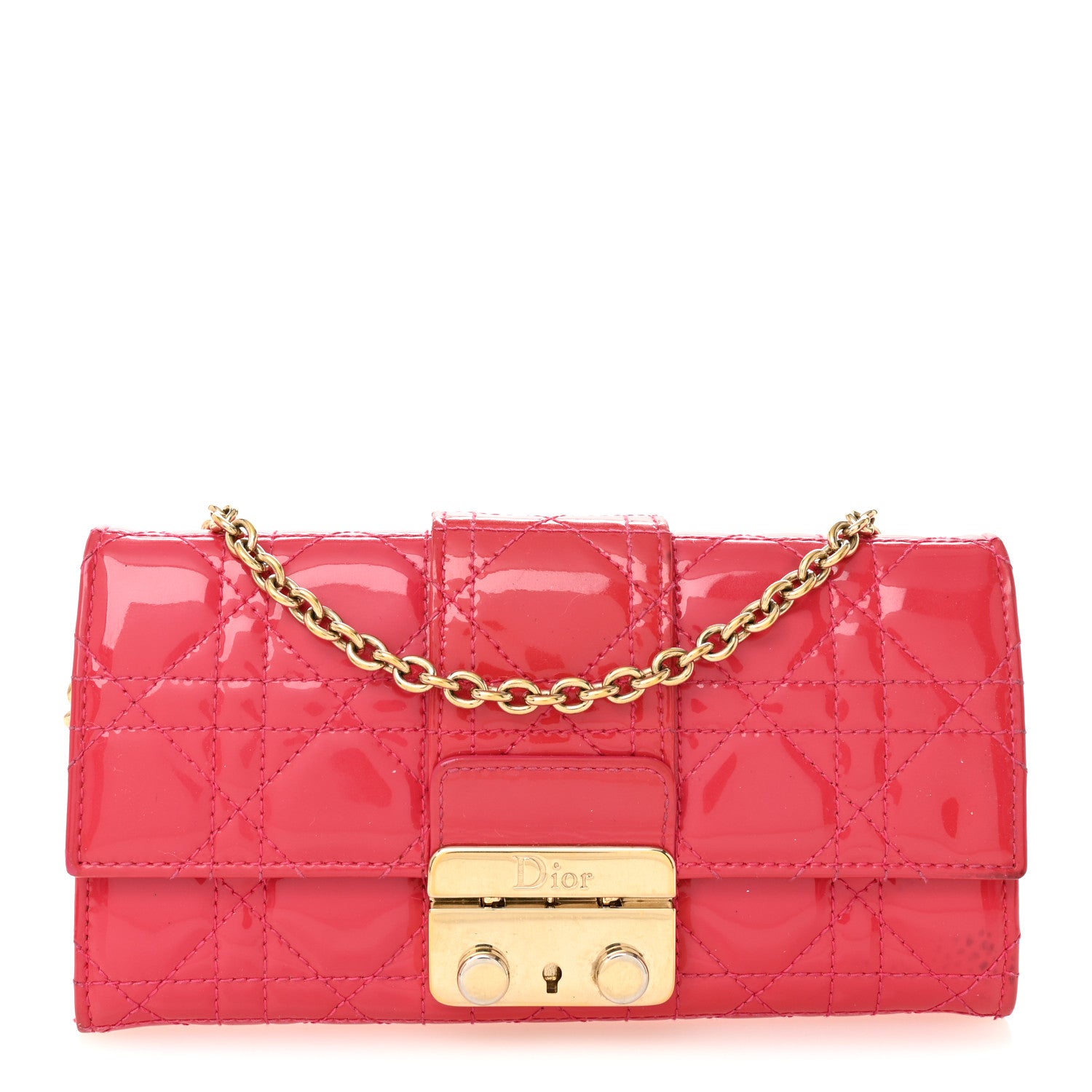 Christian Dior Patent Cannage Miss Dior Chain Wallet Fuchsia 1 of 12