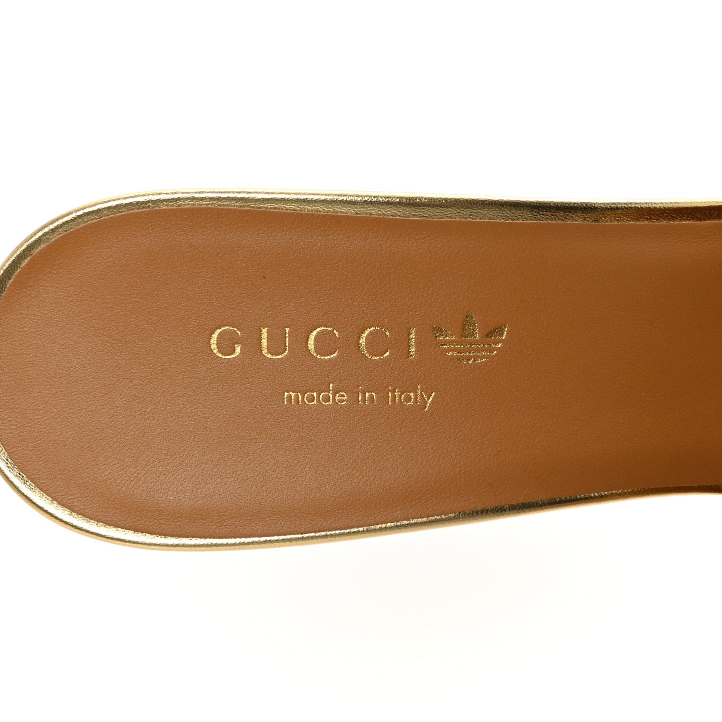 X ADIDAS Nappa Silk Charlotte Monogram Jumbo GG Trefoil 75mm Slide Sandals 39.5 King Gold Black