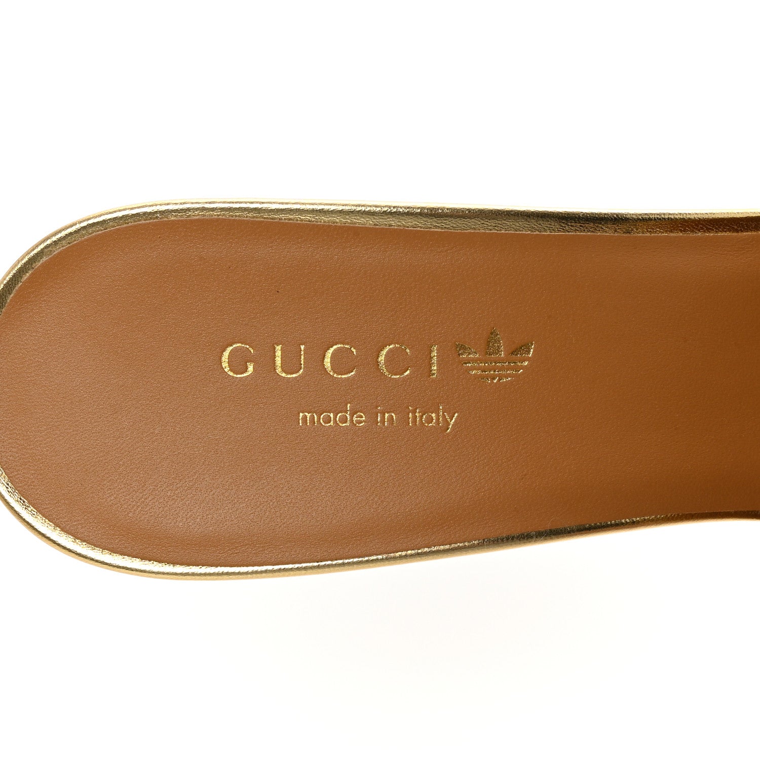 Gucci X ADIDAS Nappa Silk Charlotte Monogram Jumbo GG Trefoil 75mm Slide Sandals 39.5 King Gold Black 8 of 10