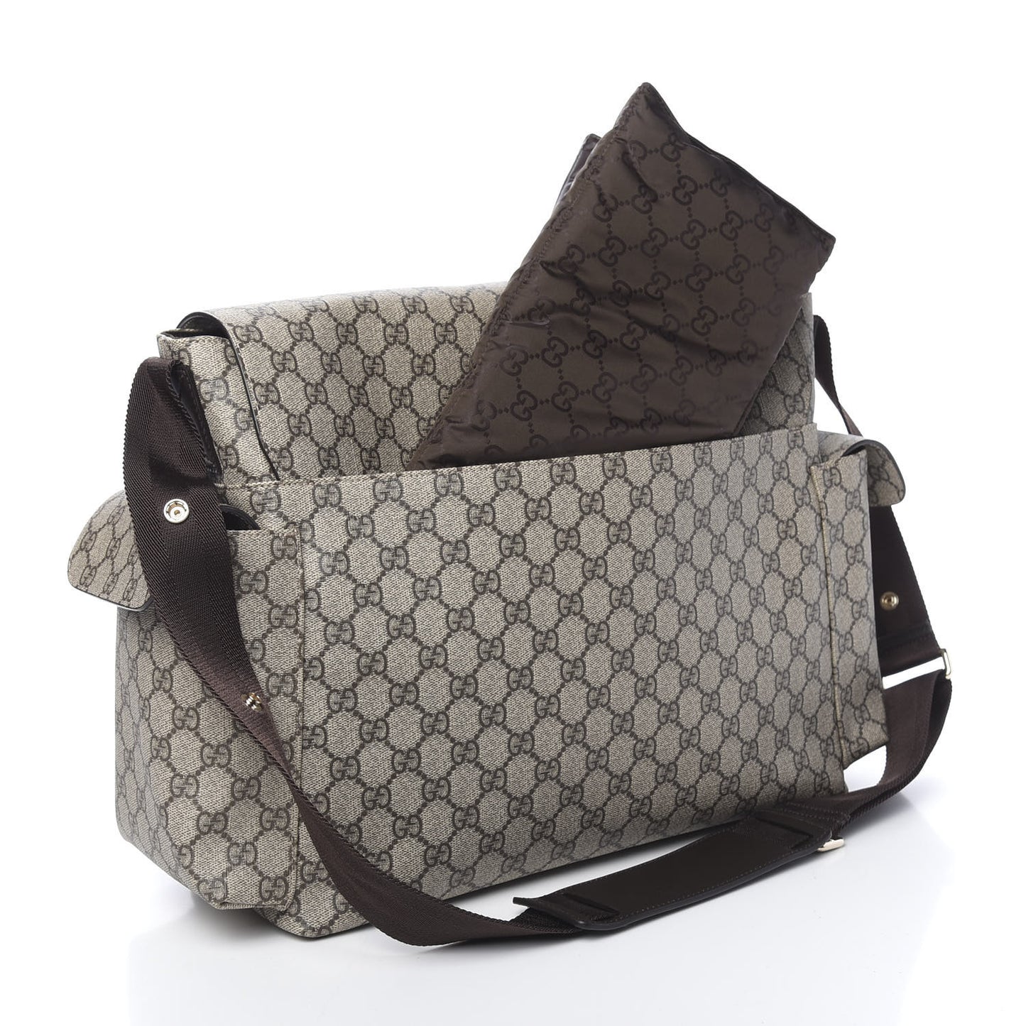 GG Supreme Monogram Selleria Calfskin Messenger Diaper Bag Beige Ebony Cocoa Dark Chocolate