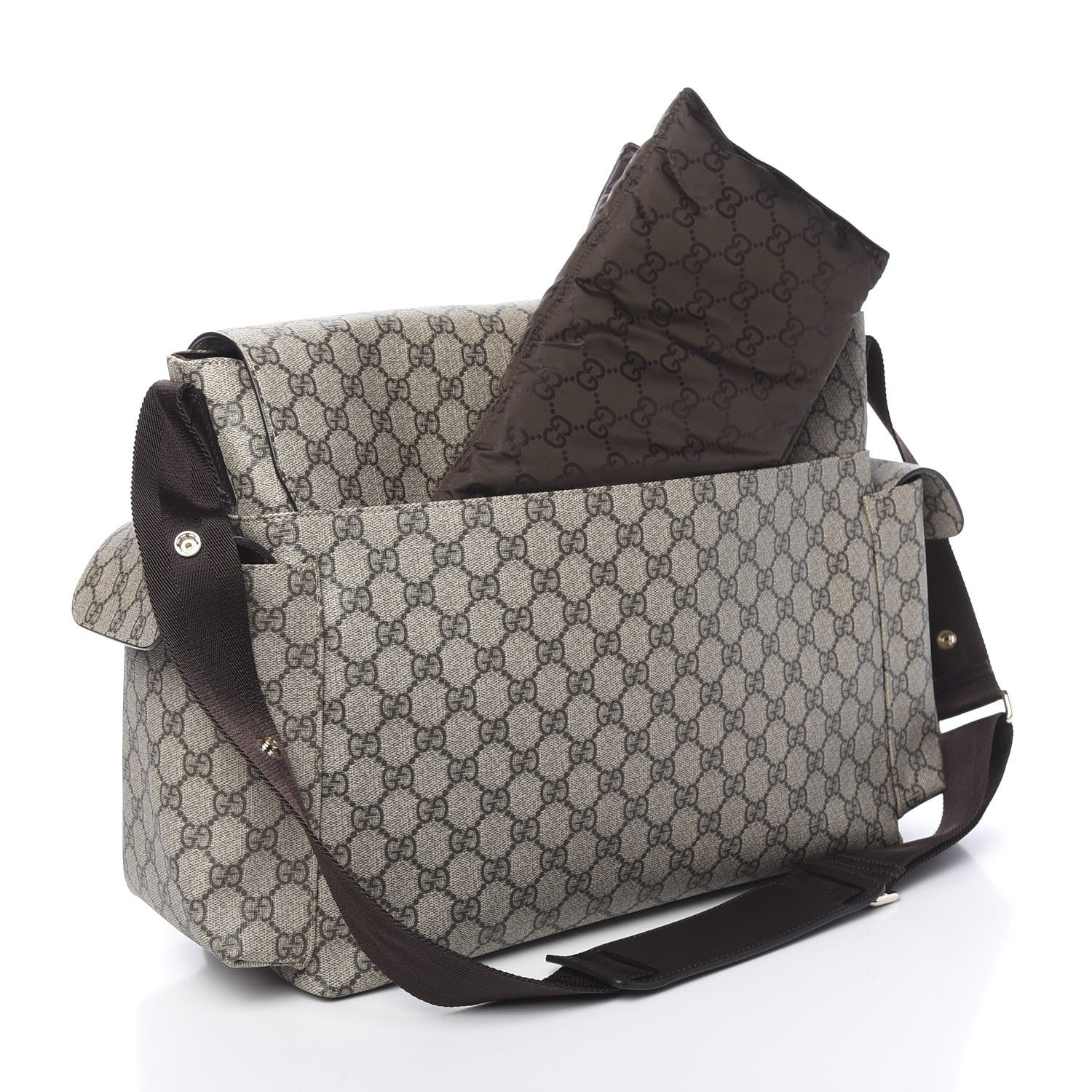 Gucci GG Supreme Monogram Selleria Calfskin Messenger Diaper Bag Beige Ebony Cocoa Dark Chocolate 5 of 11