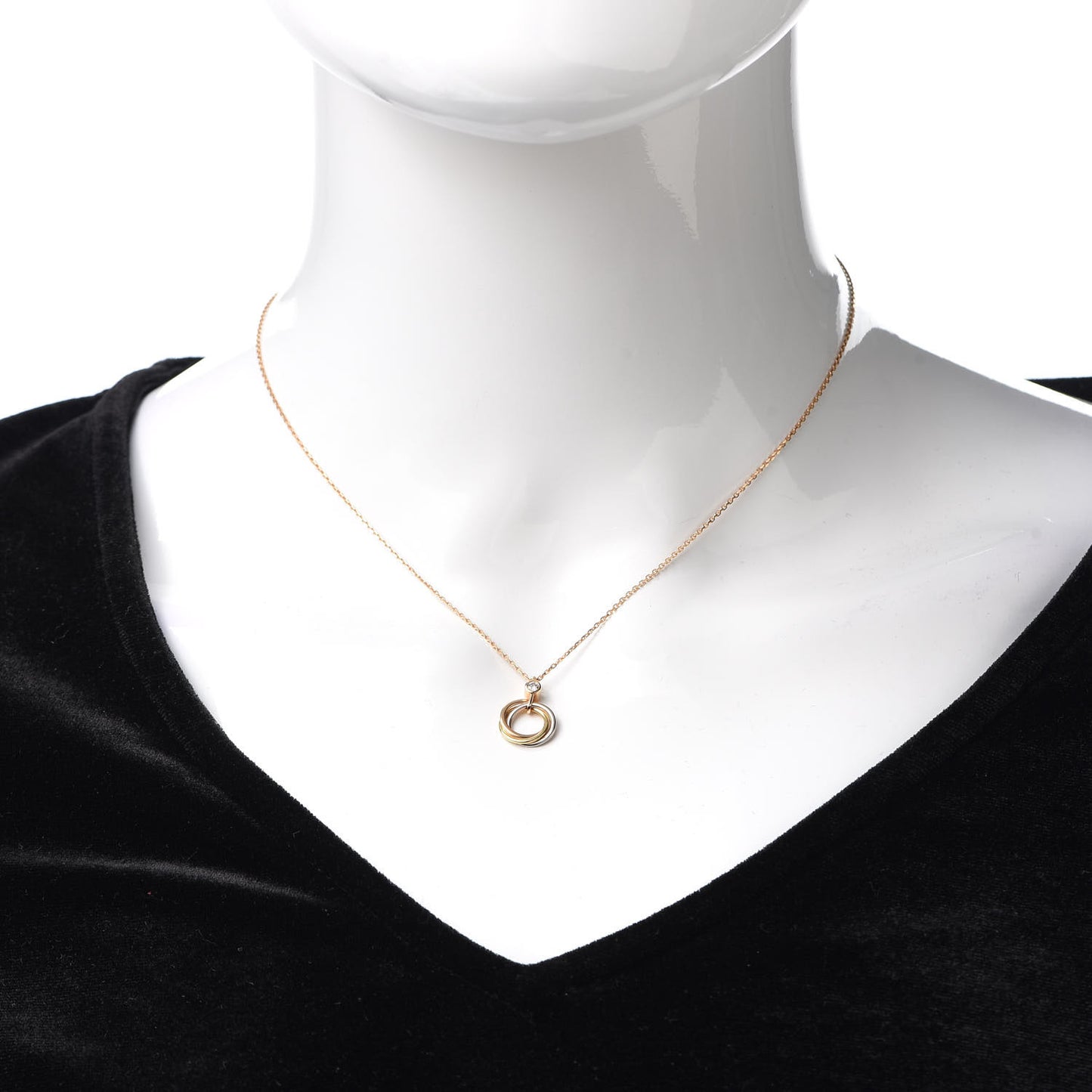 18K Pink Yellow White Gold Diamond Trinity Pendant Necklace