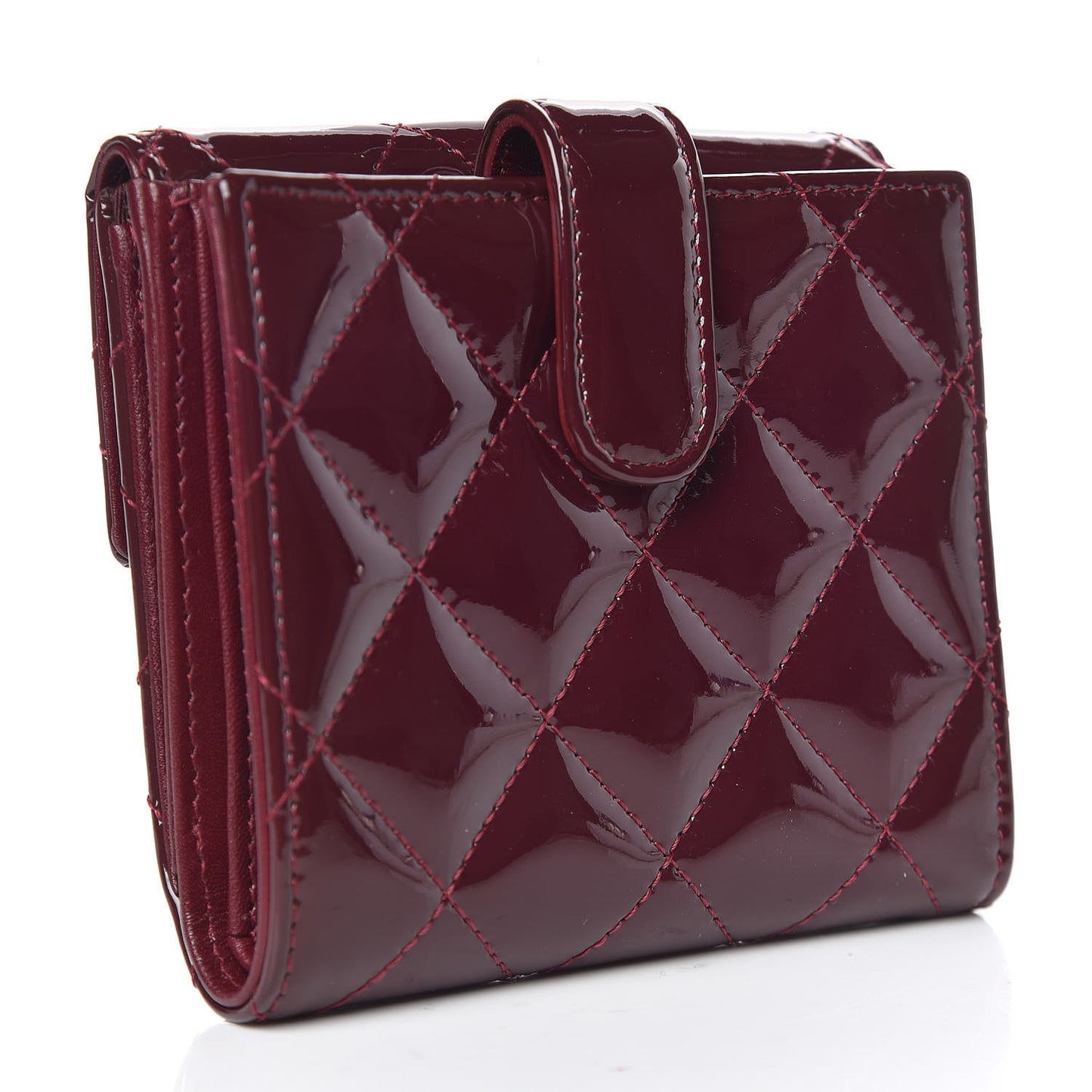 Patent Quilted Compact French Flap Wallet Dark Red