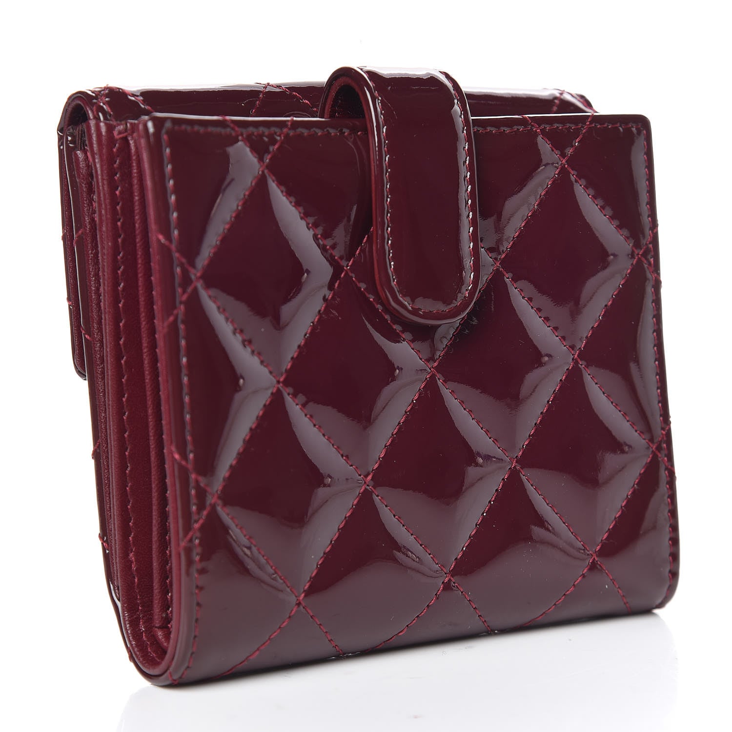 Chanel Patent Quilted Compact French Flap Wallet Dark Red 3 of 9