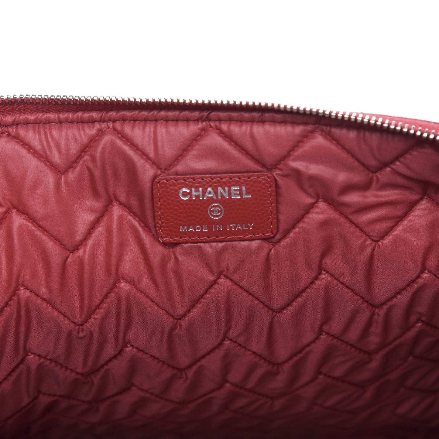 Caviar Chevron Quilted Large Cosmetic Case Dark Red