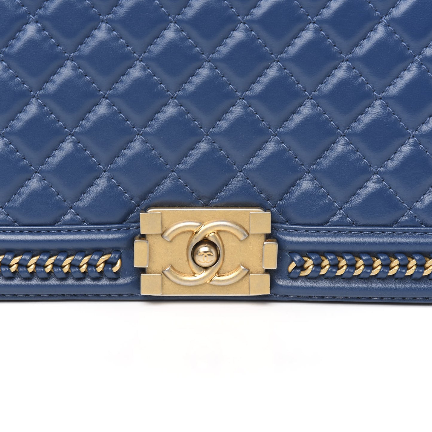 Calfskin Quilted New Medium Boy Top Handle Flap Blue