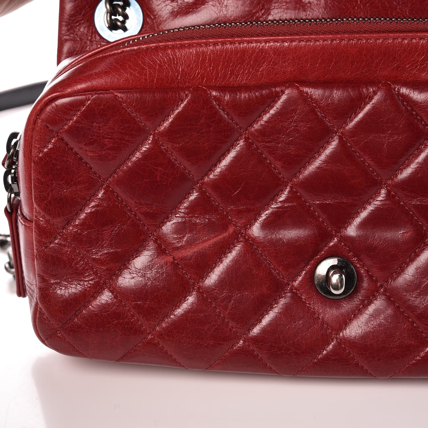 Chanel Glazed Calfskin Quilted Medium Duo Flap Dark Red 8 of 12