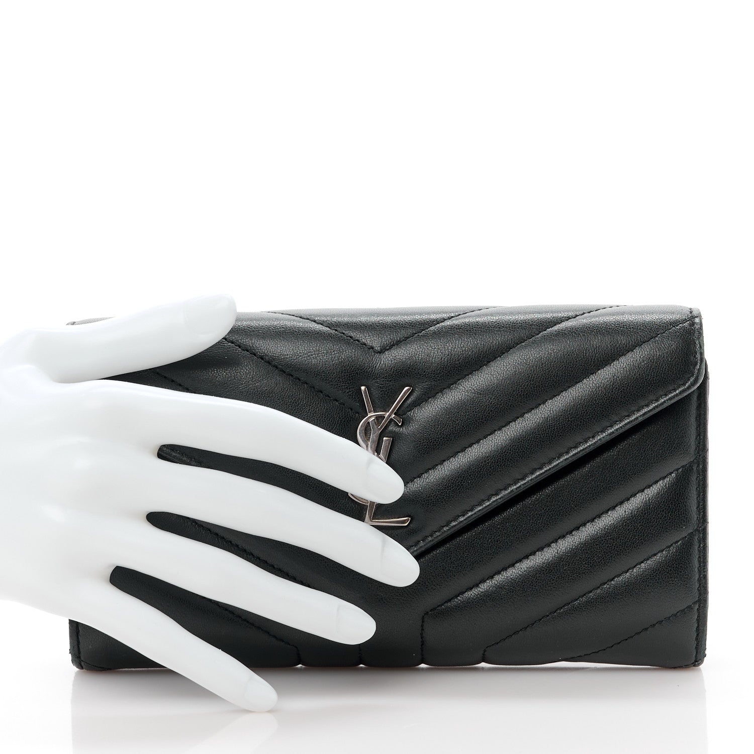 Saint Laurent SAINT LAURENT Lambskin Y Quilted Monogram Large Loulou Flap Wallet Black 2 of 15