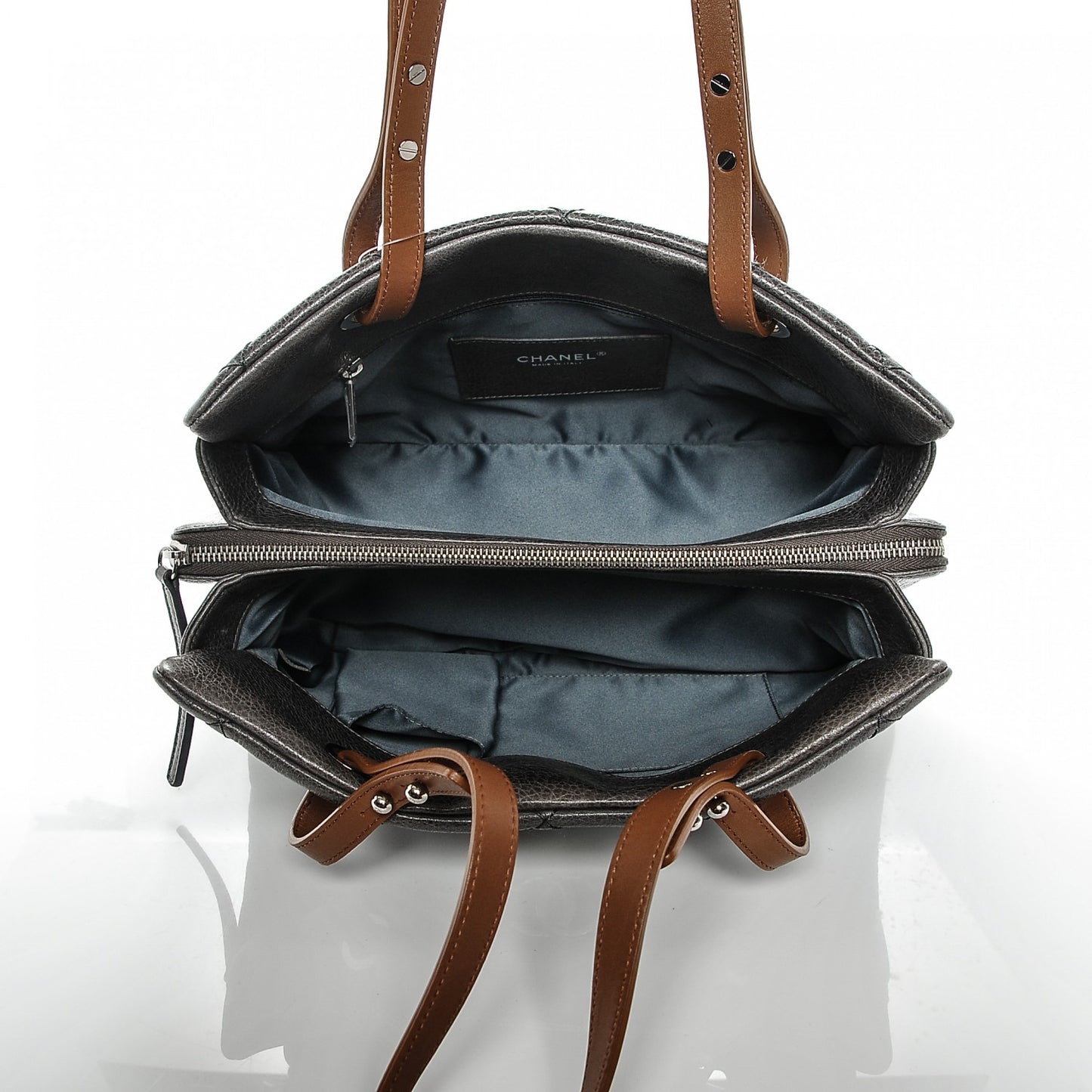 Glazed Calfskin On the Road Zip Tote Grey