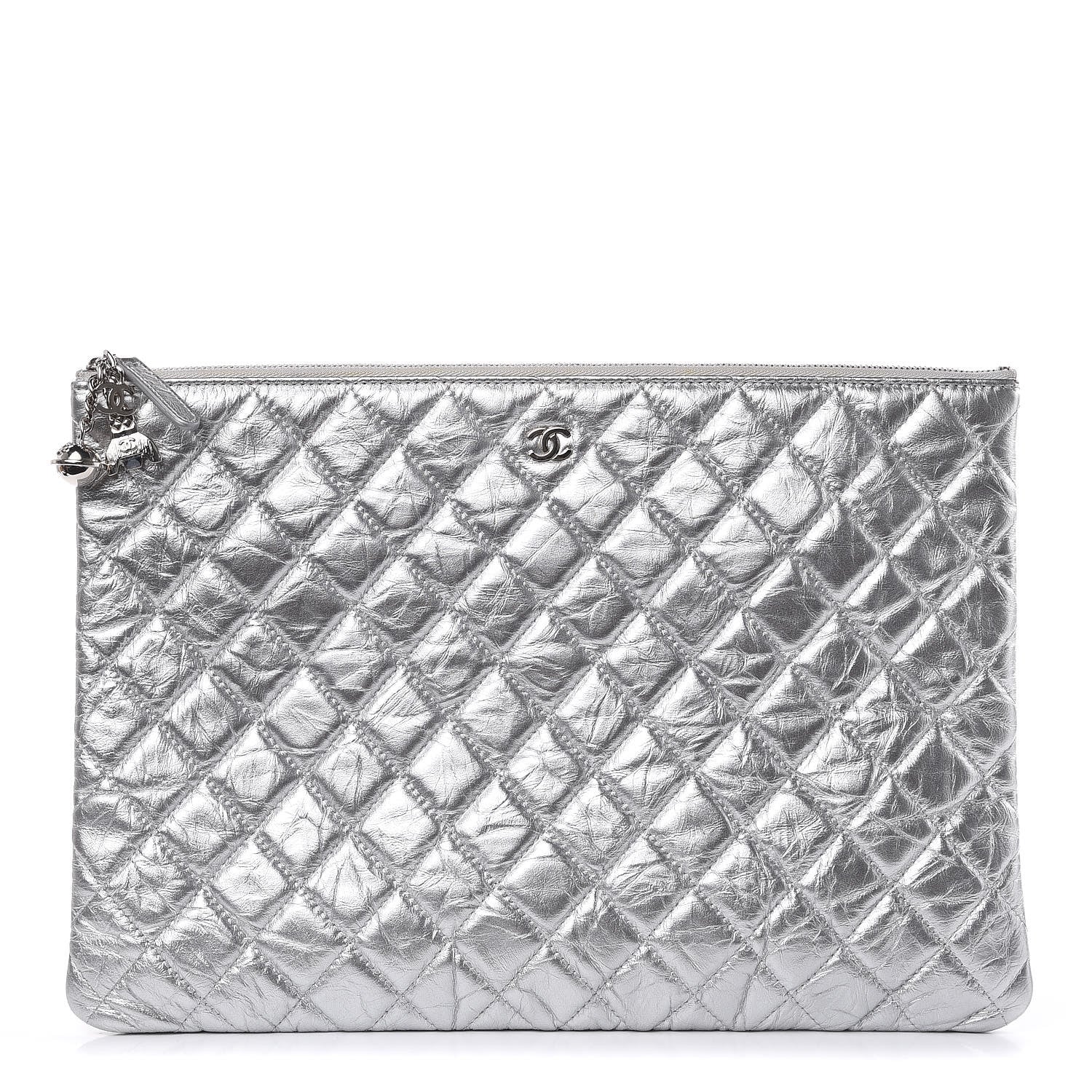 Chanel Metallic Calfskin Quilted Large Cosmo Cosmetic Case Silver 1 of 13