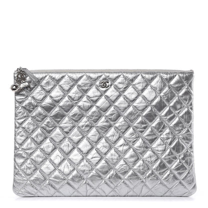 Chanel Metallic Calfskin Quilted Large Cosmo Cosmetic Case Silver 1 of 13