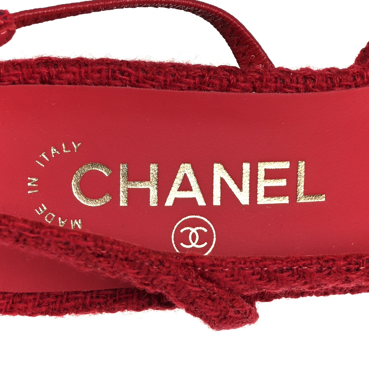Chanel Tweed Patent Cap Toe CC Slingback Pumps 38.5 Red Black 7 of 10