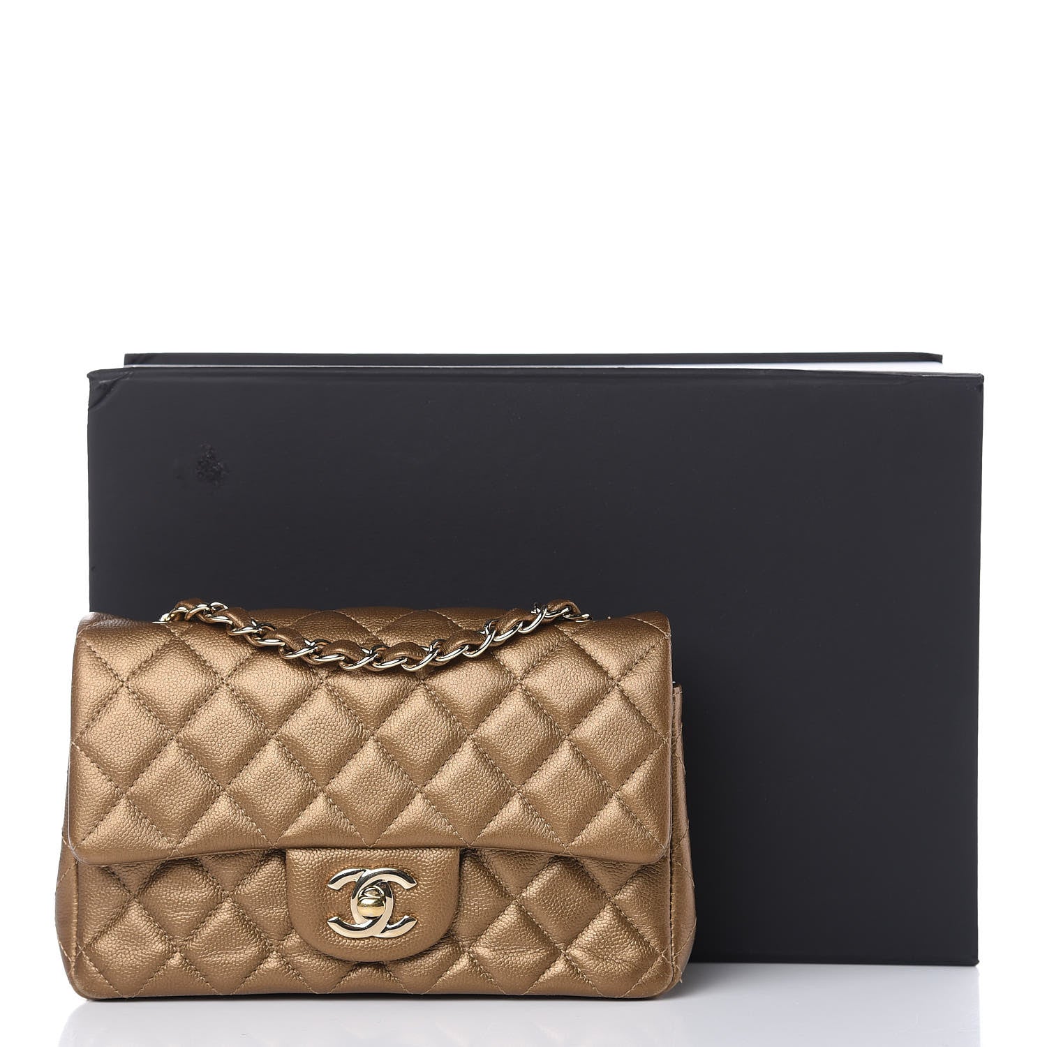 Chanel Metallic Caviar Quilted Mini Rectangular Flap Bronze 14 of 14