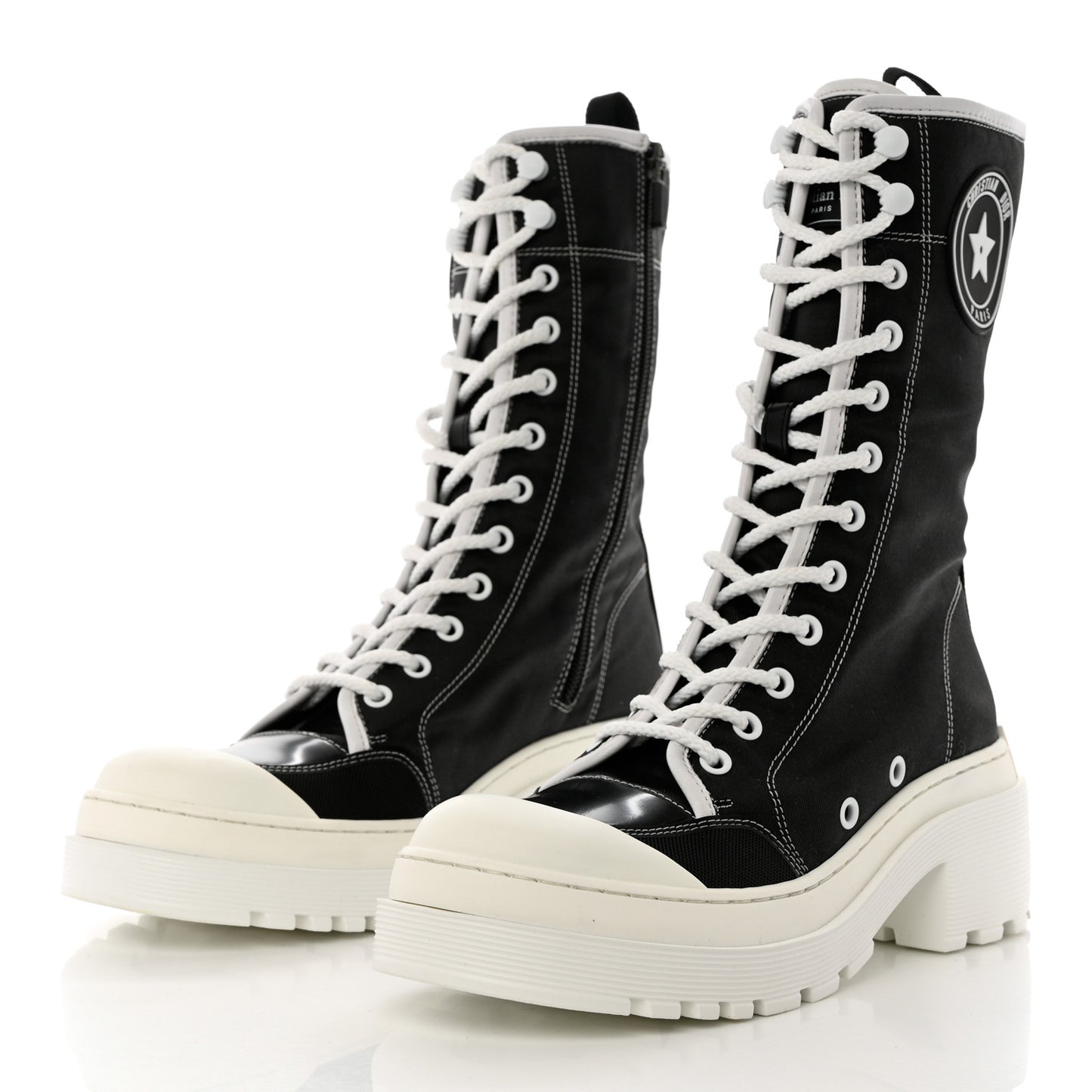 Technical Fabric Calfskin Womens D-Rise 35mm Tall Boots 37.5 Black White