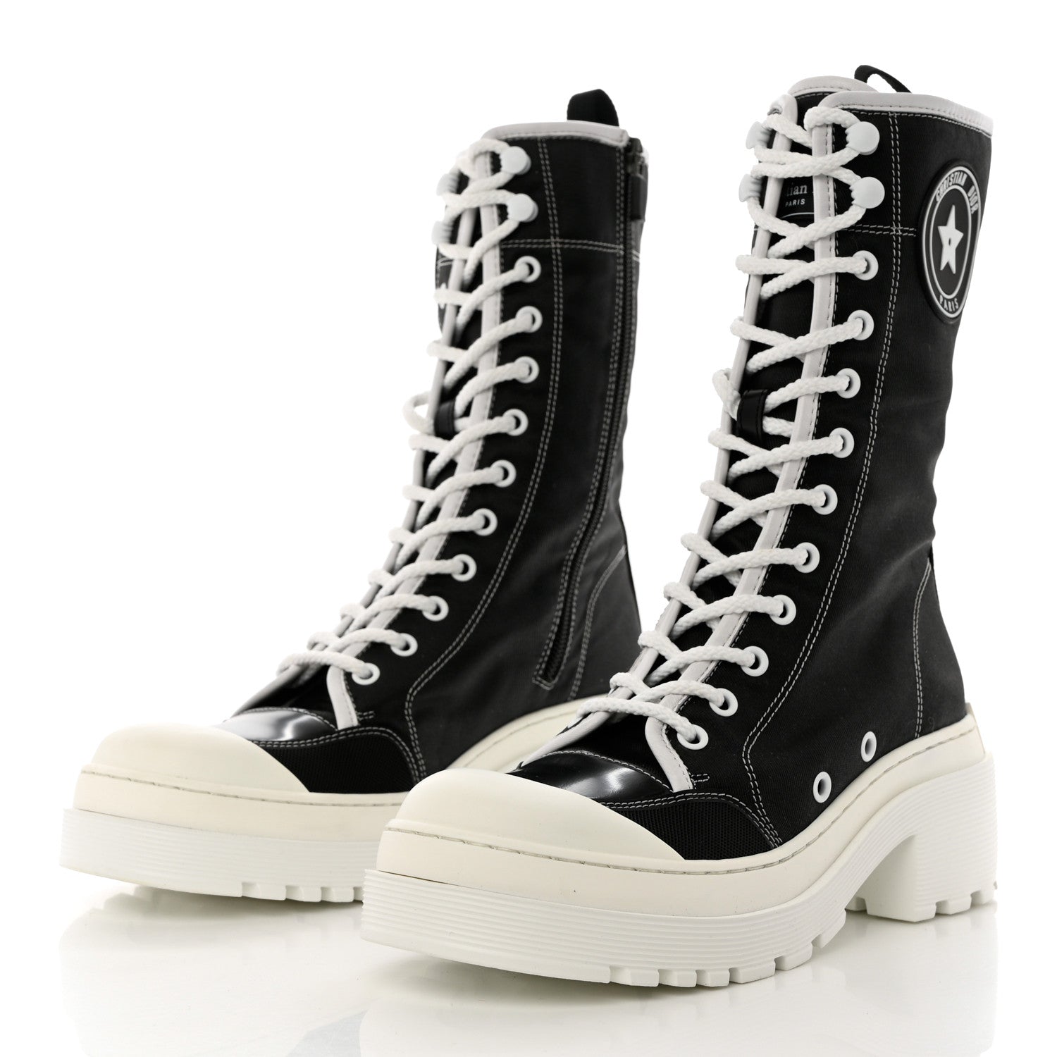 Christian Dior Technical Fabric Calfskin Womens D-Rise 35mm Tall Boots 37.5 Black White 3 of 10