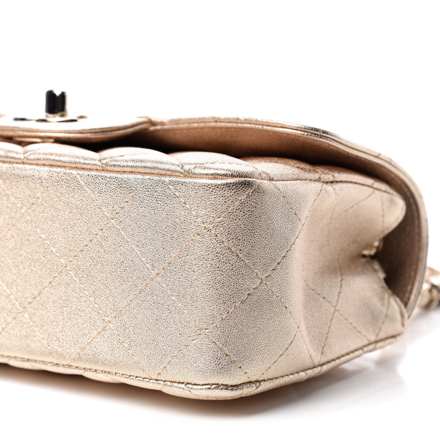 Metallic Lambskin Quilted Mini Rectangular Flap Gold