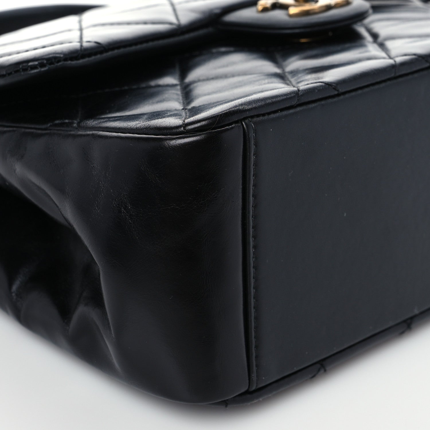 Chanel Glazed Calfskin Quilted Medium Gold Bar Top Handle Flap Black 7 of 10