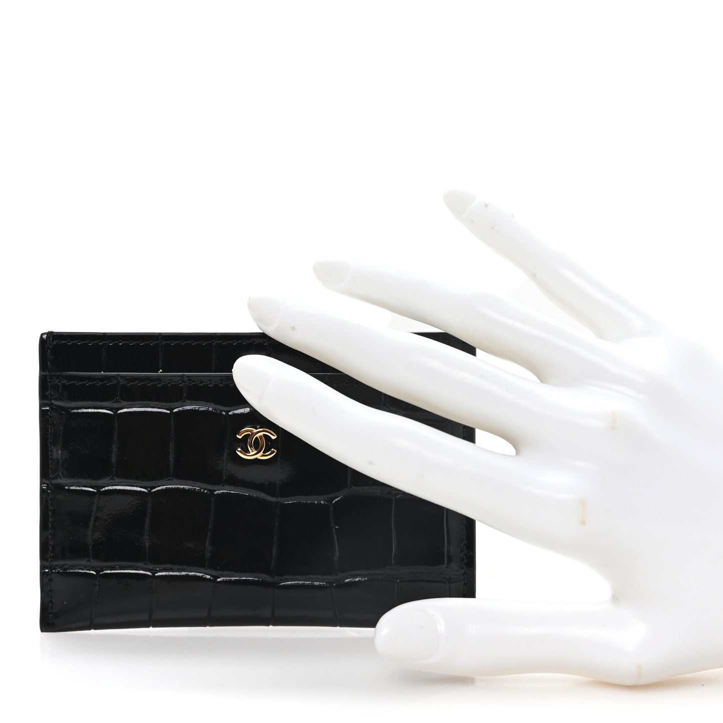 Calfskin Crocodile Embossed Crococo Card Holder Black