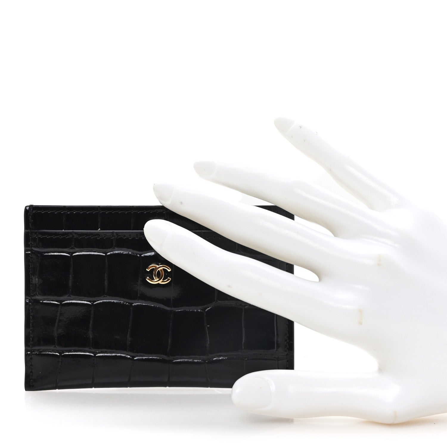 Chanel Calfskin Crocodile Embossed Crococo Card Holder Black 2 of 7
