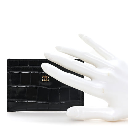 Chanel Calfskin Crocodile Embossed Crococo Card Holder Black 2 of 7