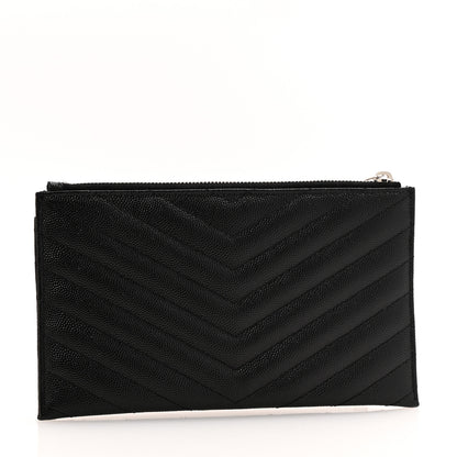 Saint Laurent Grain De Poudre Chevron Monogram Bill Pouch Black 3 of 7